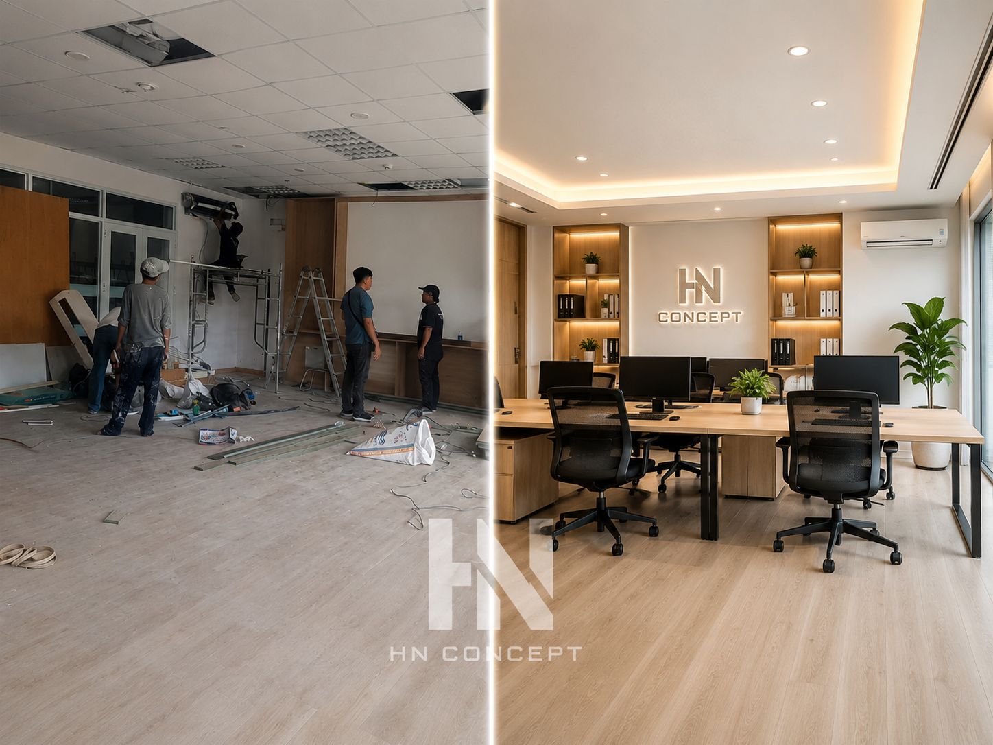 Hình ảnh cải tạo văn phòng trọn gói trước và sau